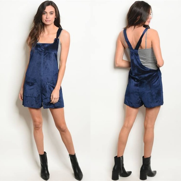 ESSEX VELVET POCKETED OVERALLS in navy blue - Picture 3 of 3